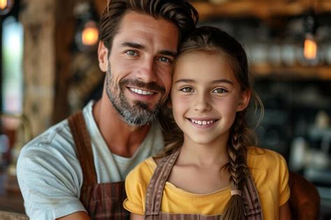 Caucasian Father And Daughter Hugging Each Other In His Coffee Shop