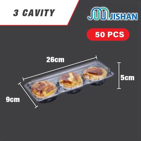 [50pcs] 2-Cav/3-Cav Disposable Egg Tart Tray Box / Plastic Pastry Fruit Tarts / Mooncake Packing ...