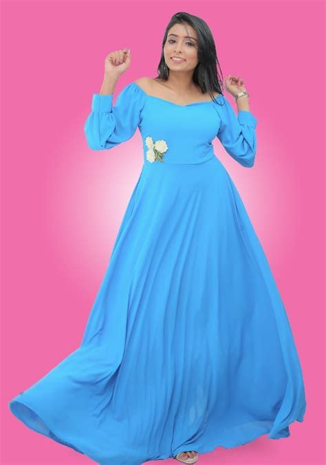 Off Shoulder Long Puff Sleeves Flared Maxi Party Dress With Small