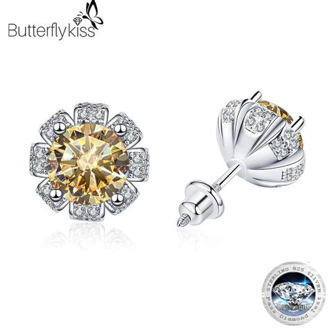 Butterflykiss 1 Carat 100 Moissanite Flower Stud Earrings For Women