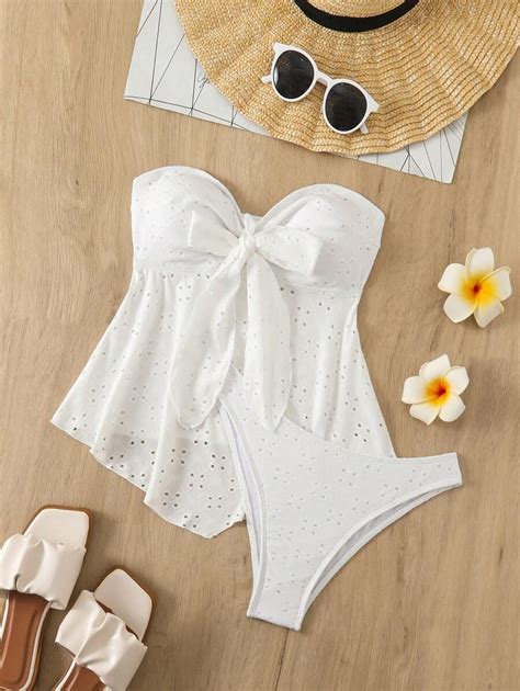 Women S Casual Beach Vacation Elegant White Bikini Piece Tankini