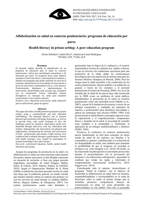 Pdf Alfabetización En Salud En Contexto Penitenciario Programa De Educación Por Pares