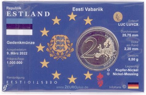 2 Euro Coincard Infokarte Estland 2022 Literatur Gesellschaft