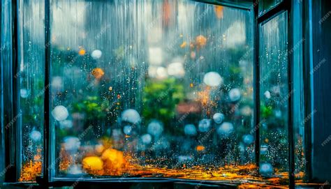 Premium Photo | 3d render digital art painting of rainy window window ...