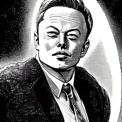 Franklin Booth Illustration Of Elon Musk From Dragon Stable Diffusion