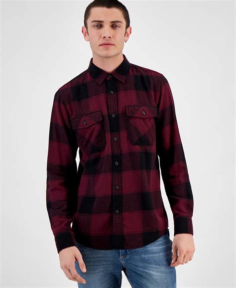 Sun Stone Mens Charles Regular Fit Plaid Button Down Flannel Shirt