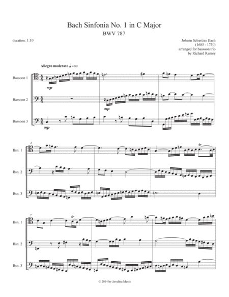 Sinfonia No In C Major Bwv Sheet Music J S Bach Woodwind