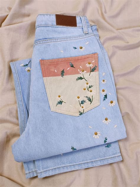 Painted Jeans Daisy Floral High Waist Light Blue Yellow And Pink Back