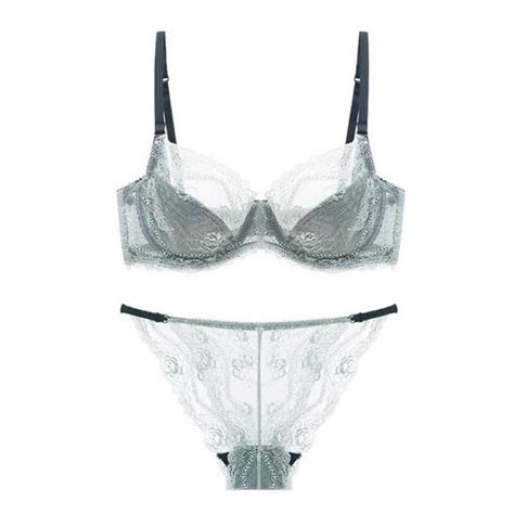 Ensemble Lingerie Femme Dentelle Sexy Transparente KJEHOME Gris