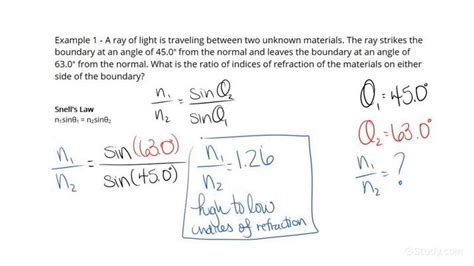 How To Use Snell S Law To Find The Ratio Of Indices Of Refraction Given