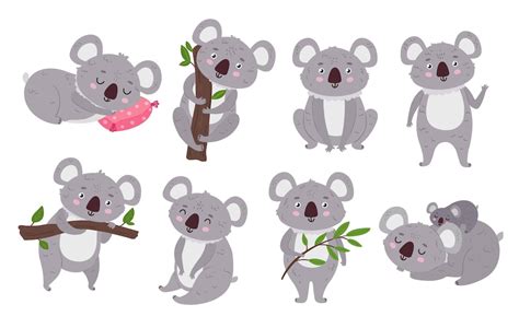 Premium Vector Cute Koalas Cartoon Mascot Bear With Eucalyptus Tree