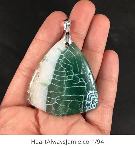 Stylish Triangular Green And White Dragon Veins Agate Stone Pendant