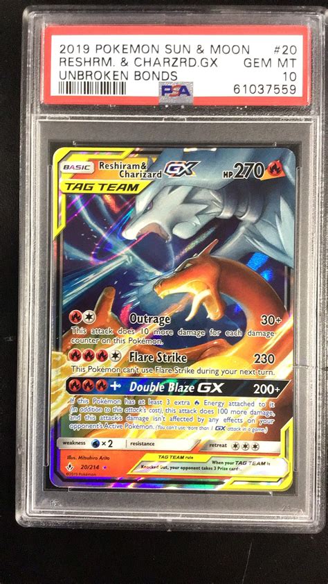 2019 Pokemon Sun Moon Unbroken Bonds 20 Reshiram Charizard Gx PSA