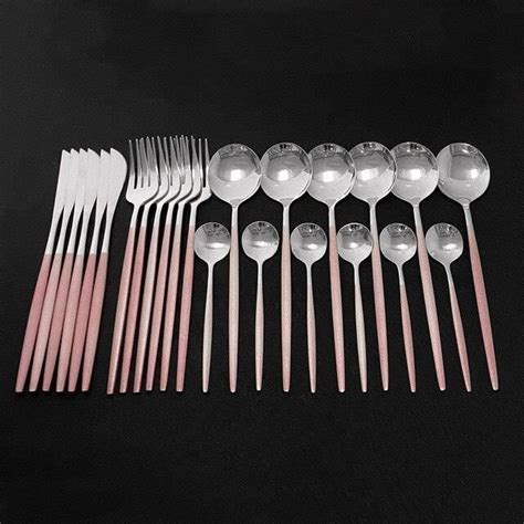 MENAGERE Pink Silver Ensemble De Couverts Miroir Plats En Acier