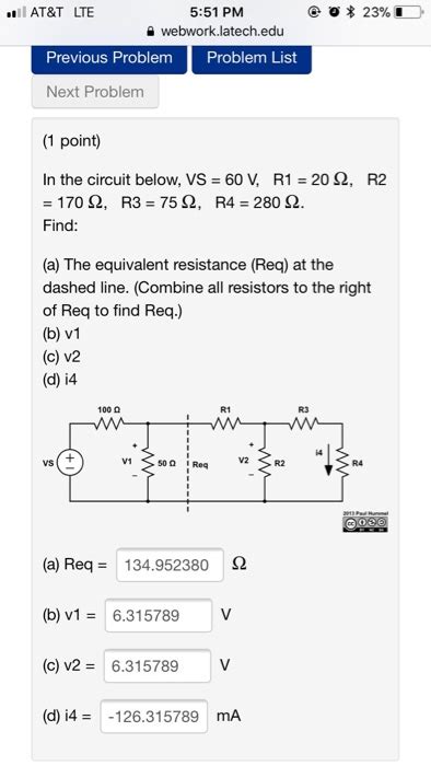 Solved At T Lte Pm Webwork Latech Edu Previous Problem Chegg