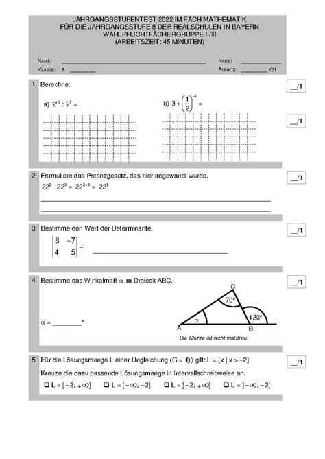 A Jt Mathe Ii Angabe Jahrgangsstufentest Im Fach