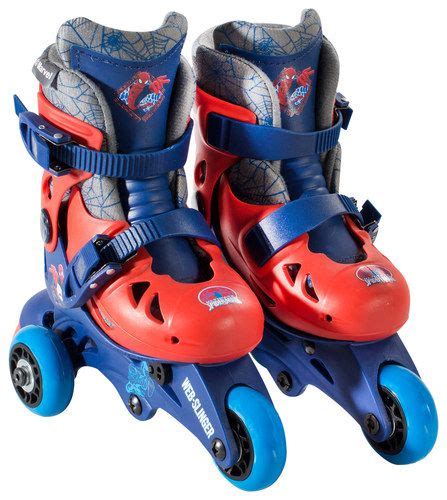 Two Blue And Red Roller Skates With Wheels