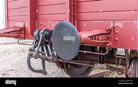 Old Train Carriage On Rails Red Wooden Train Carriage Old Style Hook