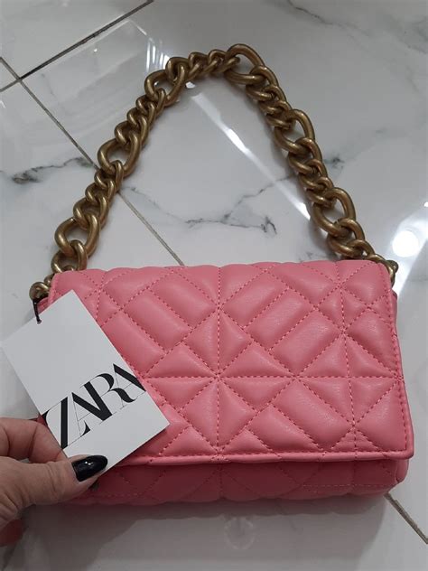 Bolsa Zara Acolchoada Correntes Rosa Bolsa De Ombro Feminina Zara