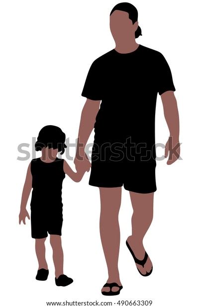 Father Son Holding Hands Walking Together Stock Vector Royalty Free