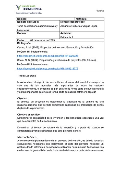 Toma De Decisiones Administrativas Y Financieras Evidencia Nombre