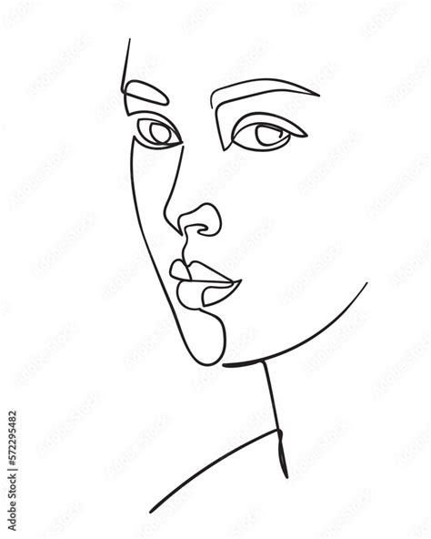 One Line Drawing Face Abstract Woman Portrait Modern Minimalism Art