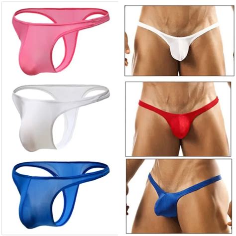 Mens See Through Jockstrap Bulge Pouch Low Rise G String Thong Briefs