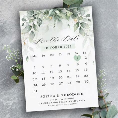 Eucalyptus Greenery Gum Botanical Rustic Calendar Save The Date