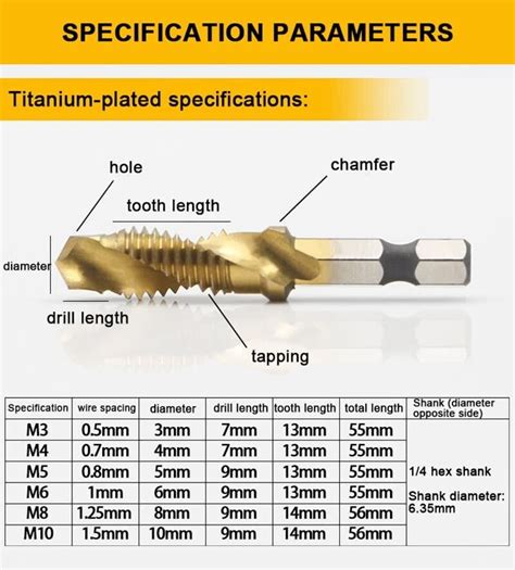 6 Pcs 1 4 Hex Shank Titanium Drill Tap Combination Bit Set Screw