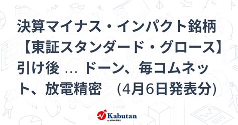 決算マイナス・インパクト銘柄 【東証スタンダード・グロース】引け後 ドーン、毎コムネット、放電精密 4月6日発表分 特集 株探ニュース