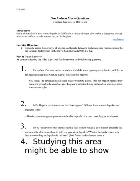 MQ San Andreas Hw San Andreas Movie Questions Disasters Geology Vs