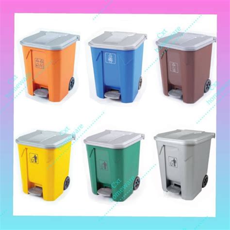 RAYACO 68L Mobile Plastic Dustbin With Wheel Tong Sampah Trash Bin