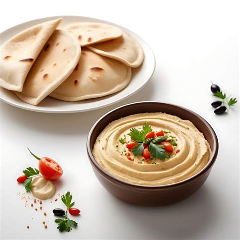 Premium Photo Hummus And Pita Bread On A White Background