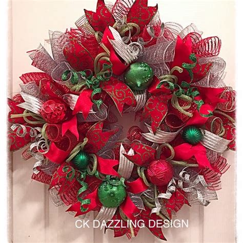 Elegant Christmas Lime Red And Silver Deco Mesh Wreath Lime Etsy