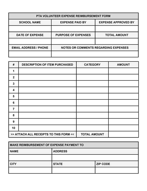 Pta Reimbursement Form For Expense Template