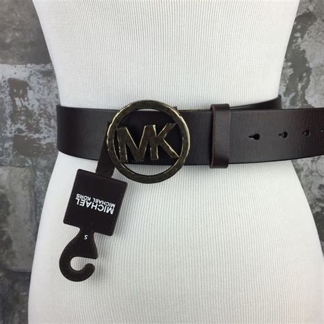 Michael Kors Brown And Hammered Gold Mk Logo Belt