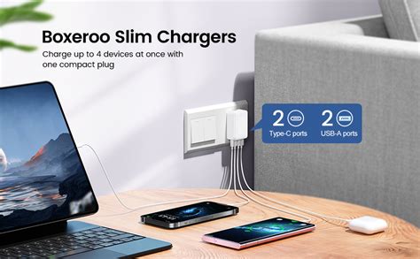 Pack W Flat Usb C Wall Charger Ports Foldable Slim Fast Charging