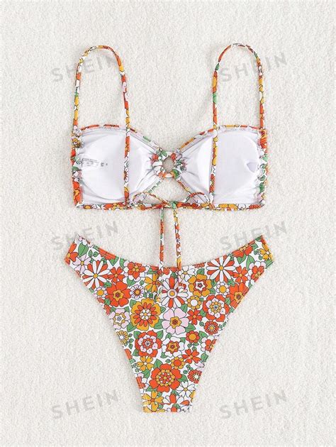SHEIN Swim Conjunto De Bikini De Flores Diminutas Dividido Conjunto De