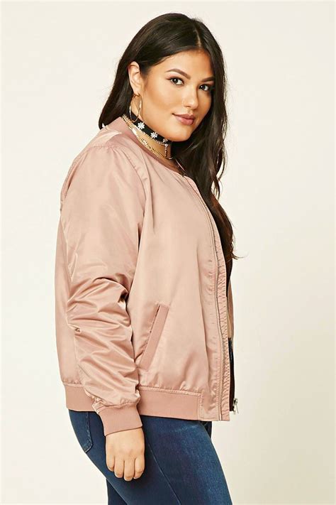 Forever 21 A Woven Bomber Jacket Featuring A High Polish Zipper Front Long Sleeves Slanted