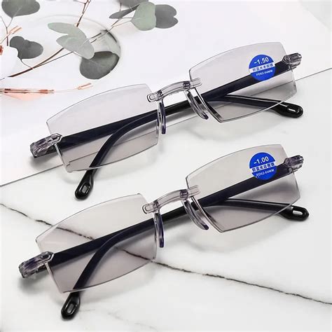 Rimless Anti Blue Light Finished Myopia Glasses Business Minimalist Style Nearsighted Eyeglasses