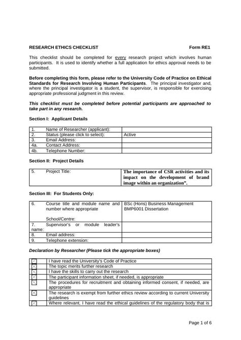 Research Ethics Checklist For Dissertation Proposal