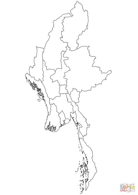 Disegno Di Mappa Muta Del Myanmar Con Le Regioni Da Colorare Disegni