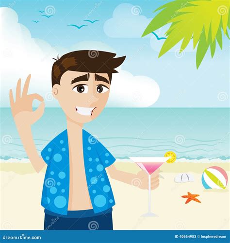 Cartoon Guy On The Beach With Cocktail Stock Vector - Image: 40664983