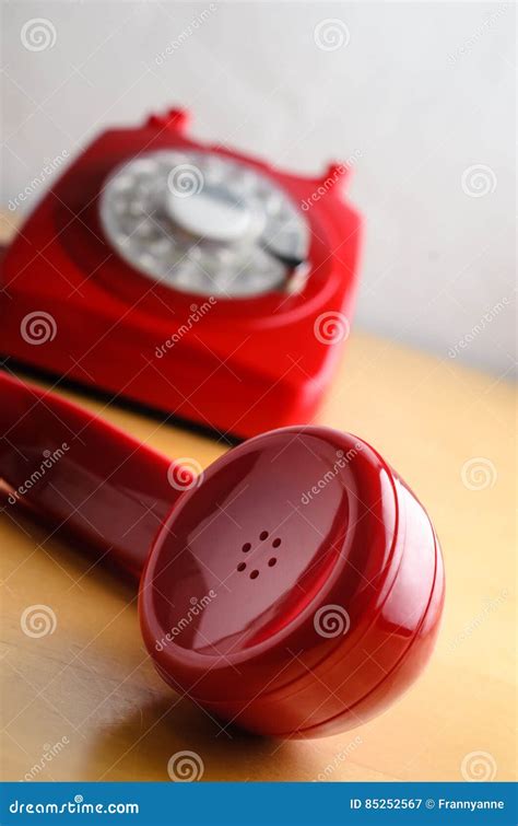 Retro Red Telephone With Receiver Off The Hook Stock Image Image Of