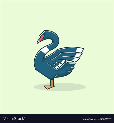 Beautiful Black Swan Goose Duck Standing Wings Vector Image