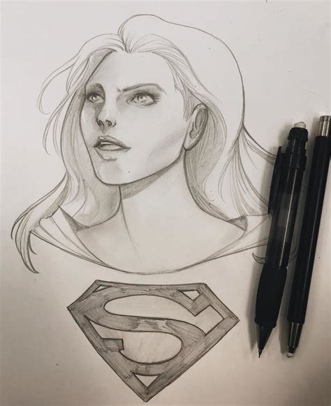 Pencil drawing of Supergirl! Tried a different approach to rendering ...