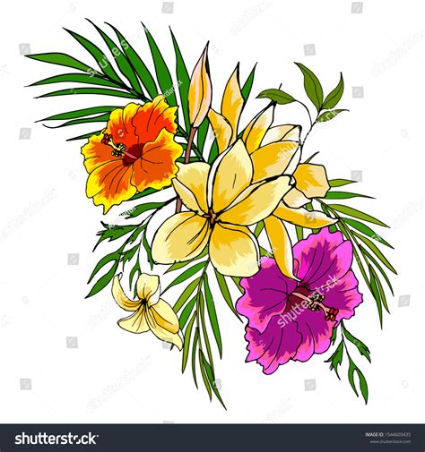 Exotic Flowers Palm Leaves Hibiscus Flowers Stock Vector Royalty Free 1544603435 Shutterstock