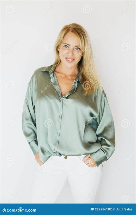 Blonde Woman Portrait Over White Background Stock Photo Image Of Human Camera 229286182