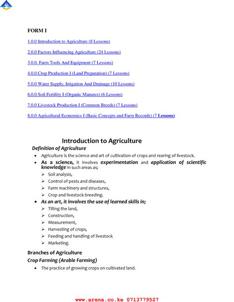 Agriculture Form Notes Form I Introduction To Agriculture