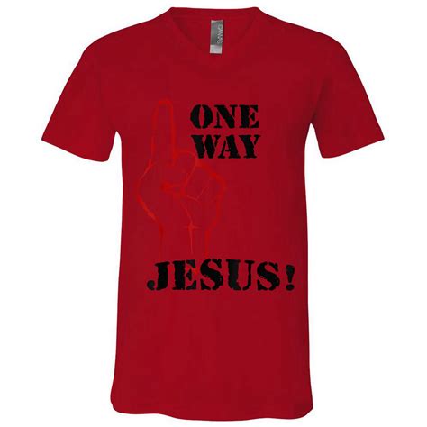 One Way Jesus People Christian Revolution Finger Up Retro V Neck T Shirt Teeshirtpalace